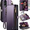 Defencase for Galaxy S25 Edge Case Wallet with RFID Blocking Card Holder for Women Men, Elegant PU Leather Magnetic Snap Flip Strap Zipper Phone Wallet Case for Samsung Galaxy S25 Edge 6.6", Purple