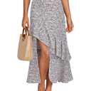 BTFBM Women 2026 Spring Summer Long Skirts Dress Boho Floral Elastic Waist Split Ruffle High Low Beach Maxi Skirt Clothes XL