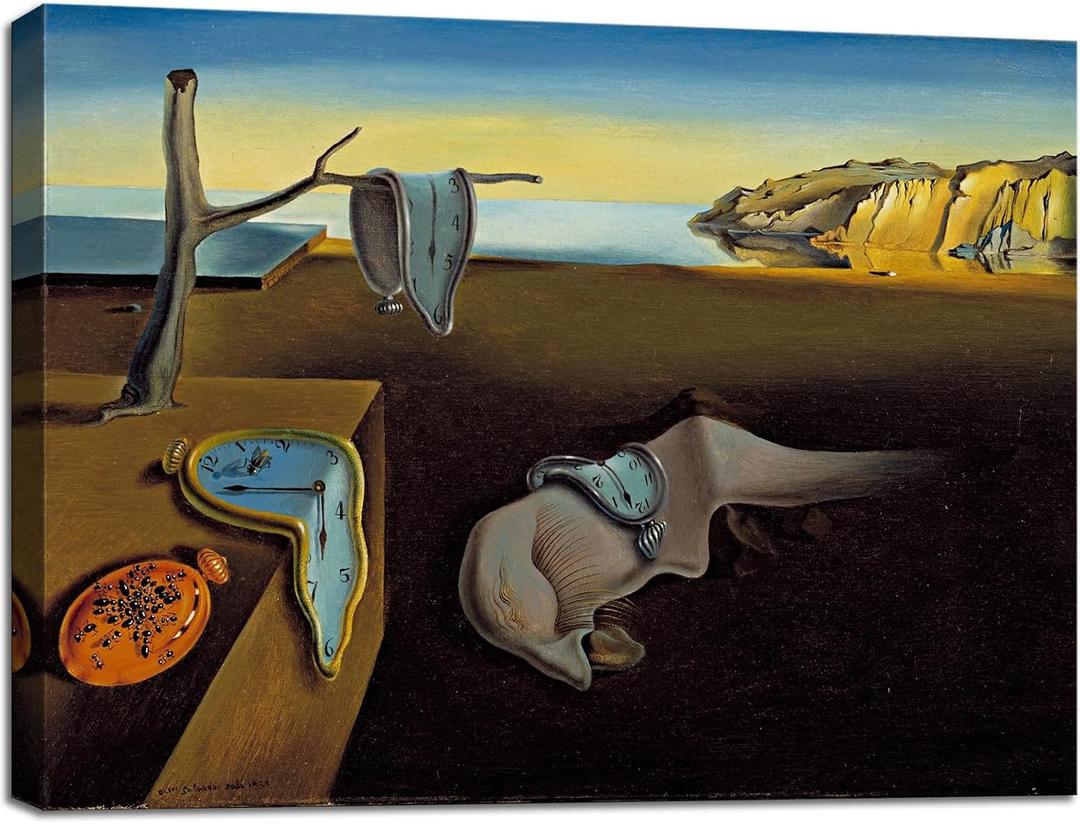 weiyiart Salvador Dali Canvas Wall Art - The Persistence of Memory Painting Classic Artwork Print, Canvas Print for Bathroom Bedroom Living Room, 24"L x 36"W