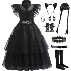Black Costume Dress Kids Girls Black Cosplay Halloween Party Dress Up Gothic Costume with Accessories (2-3 Years)