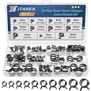 Spring Band Hose Clamps Assortment Kit 10Sizes 80Pcs 5mm 6mm 7mm 8mm 9mm 10mm 11mm 14mm 15mm 16mm Hose Clamp Abrazaderas