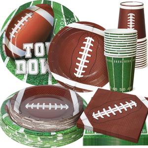 Football Party Supplies Set - 96PCS Plates and Napkins for Superbowl Theme Decorations - Disposable Game Day Birthday Serve 24
