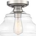 Industrial Semi Flush Mount Ceiling Light, Modern Clear Glass Shade Ceiling Light Fixture Farmhouse Close to Ceiling Lights in Satin Nickel for Hallway Bedroom, Kitchen Entryway Porch