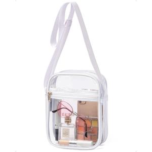 Vorspack Stadium Approved PVC Purse - Clear Crossbody Bag with Front Pocket for Concerts, Sports, Festivals (White)