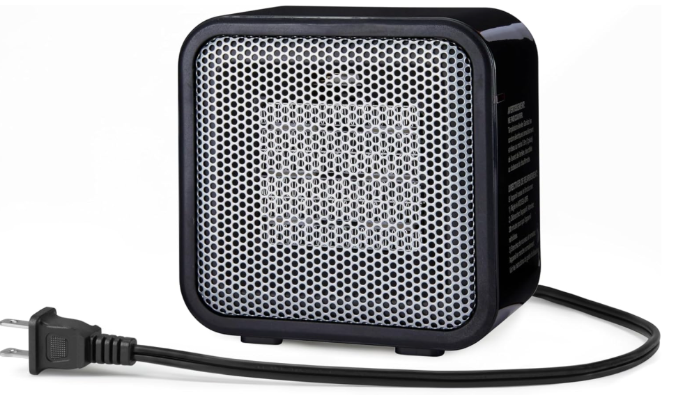 Basics Ceramic Portable Mini Space Heater for Office Desk, Indoor Use, Fast Heating, Energy Efficient, 500W, With TipOver Protection, Lightweight 1.4 lbs, Black, 5.87"D x 3.15"W x 5.95"H