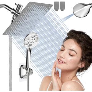 Airlex Shower Head Rain Shower Head with Handheld Spary, High Pressure Rainfall Showerhead and 4 Modes Handheld Shower Heads Built-in Power Wash with 71 Inch Stainless Steel Hose, 10'' Sliver