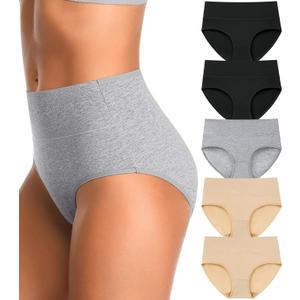 High Waisted Postpartum Underwear Womens Cotton Underwear Soft Breathable Full Coverage Stretch Panties Multipack (Black, L)