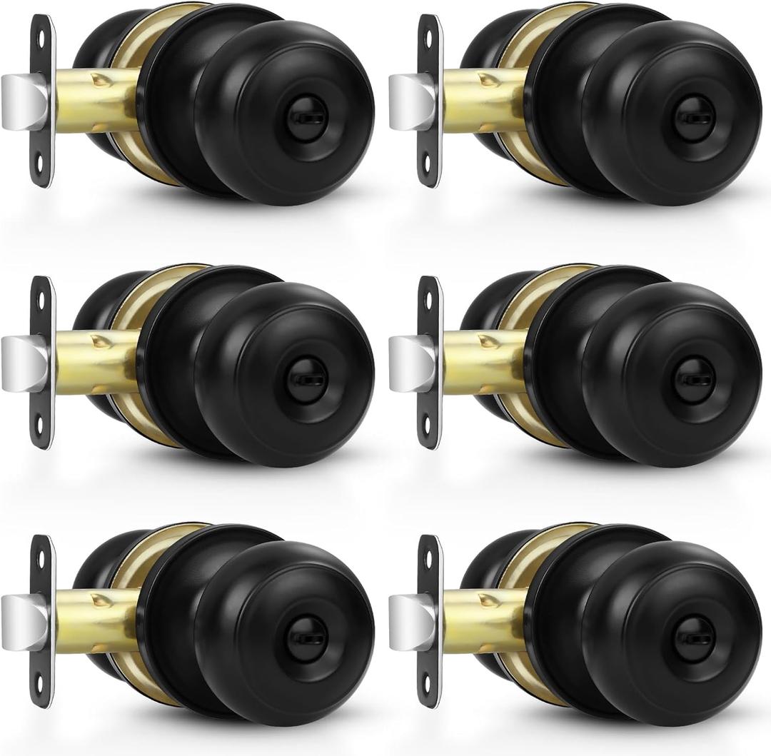 Estmoon 6 Pack Door Knobs, Matte Black Privacy Door Knob with Lock, Keyless Door Handle with Lock for Bedrooms/Bathrooms