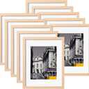 eletecpro 11x14 Picture Frames Set of 10, Picture Frame Collage Wall Decor Display 8x10 Photo With Mat or 11x14 without Mat, Home Decor Gallery Wall Frame for Wall Mounting, Natural