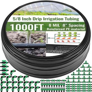 1000 ft 5/8 Inch Drip Tape Irrigation Kit Drip Tape 8 Mil 8" Spacing Hose Garden Watering Tubing System Automatic Irrigation Equipment for Plant, Landscape, Yard, Lawn and Farm
