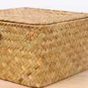 Moosky Wicker Shelf Baskets with Lid, Handwoven Seagrass Storage Basket Bins Square Gift Boxes for Shelves Home Decor Organizer (Natural, Small)