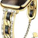 DABAOZA Compatible for Women Apple Watch Band, 41mm 40mm 38mm 46mm 45mm 44mm 42mm 49mm Bracelet Bangle Bling Rhinestone Metal Strap for iWatch SE Series 10 9 8 7 6 5 4 3 Ultra 2/1 (Gold/Black)