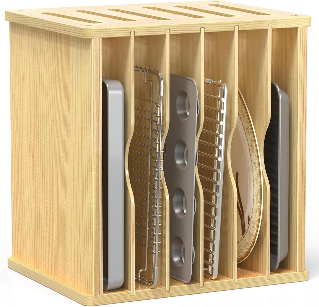 7 Tier Wooden Cabinet Tray Dividers,Kitchen Cabinet Tray Divider for Pans, Storing pans, Baking trays, Cutting Board (16.7" W x 16.1" H x 12.4" D)