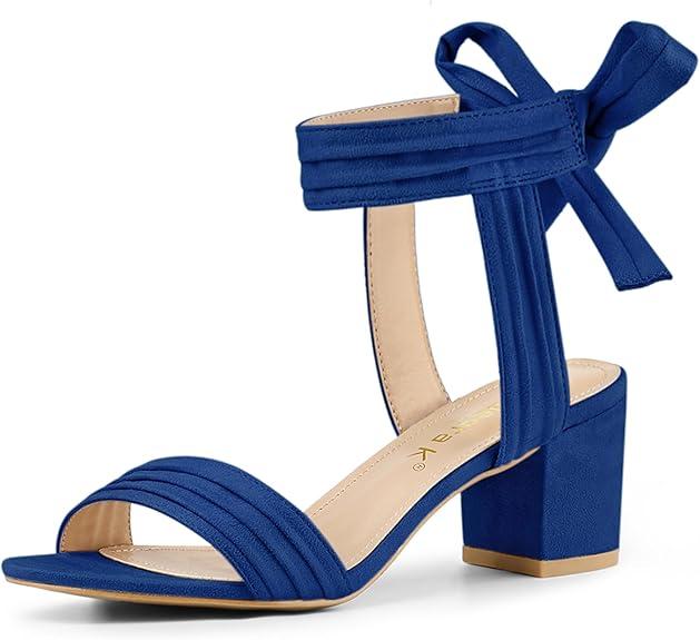 Women's Open Toe Ankle Tie Back Block Heels Sandals US 9