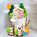 DRWATE Farm Animal Cake Topper Cow Cake Decorations with Cow Pig Horse Sheep Chicken for Baby Shower Farm Birthday Party Supplies (Clay)