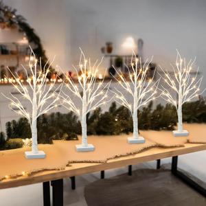 PEIDUO Christmas Decorations Indoor, 22" Tabletop Tree with LED Lights, White Birch Tree for Home Decor, Fairy Light Tree for Room Inside Fireplace Christmas Decorations, Battery Powered, Timer (4PK)