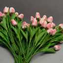 Jexine 100 Pcs Artificial Real Tulips Fake Artificial Tulip Flower Bulk Bouquet with Stem for Table Centerpieces Wedding Bridal Easter Mother's Day Garden Home Decor, 13.4''(Purple Rose)