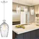 Glass Pendant Lights Kitchen Island, 1-Light Brushed Nickel Pendant Light Fixtures with Hand-Blown Clear Glass, Modern Farmhouse Hanging Light for Kitchen Sink Dining Room Bedroom, E26