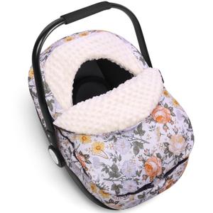 Metplus Winter Baby Car Seat Cover, Blanket-Style Winter Car Seat Canopy for Babies, Warm Plush Fleece Baby Carrier Cover for Infant Boys Girls (Flower)