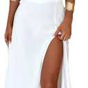 Womens Sexy Halter Deep V Neck High Side Split Long Maxi Dress (White), M