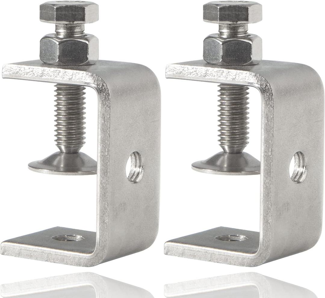 Stainless Steel C Clamps Small 1 1/2 Inch for Mounting, Heavy Duty U Clamps for Metal Working, Mini Desk Clamp with Stable Wide Jaw Opening & Protective Pads/I-Beam Design (2pcs)