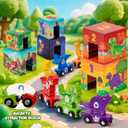 Atoylink Toddler Dinosaur Sorting and Stacking Toys with Magnetic Wooden Dinosaur Train Set, Baby Number Blocks Nesting Boxes Preschool Learning Montessori Toys for 1 2 3 Year Old Boys Girls Gift
