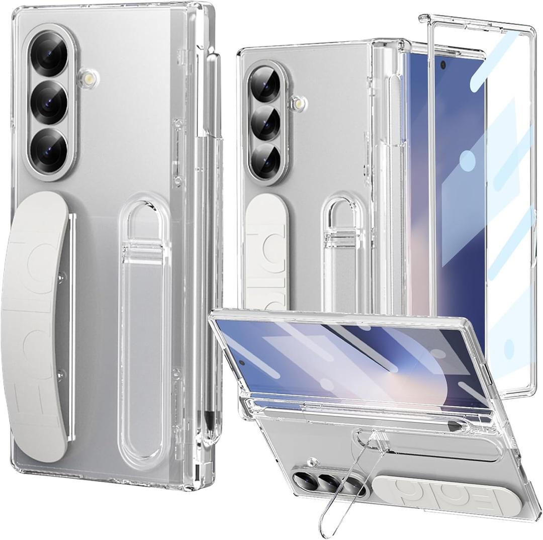 for Samsung Galaxy Z Fold 7 Case with Finger Strap Built-in S-Pen Slot & Pen Full Hinge Coverage Protection Screen Protector Cover for Samsung Galaxy Fold 7 (Full Clear)