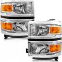 for 2014 2015 Chevy Silverado 1500 Headlight Assembly Halogen Factory OE Style Chrome Housing with Amber Reflector Left and Right Pair