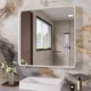 JISOSO White Bathroom Mirror 36x36 Inch, White Metal Framed Bathroom Mirror for Wall, Rounded Rectangle Matte Bathroom Vanity Mirror, Tempered Glass, Anti-Rust, Horizontal/Vertical