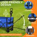Collapsible Wagon Cart, 380LBS Heavy Duty Utility Wagons with All-Terrain Wheels, Foldable Grocery Carts for Gardening, Shopping, Beach, Camping, Blue