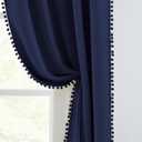 Melodieux Navy Blue Pom Pom Blackout Curtains 84 Inches Long for Bedroom, Living Room Thermal Insulated Boho Blackout Curtains, Elegant Cotton Textured Window Drapes for Kids Nursery, 52" W x 84" L