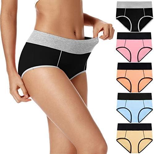 POKARLA Womens Cotton Underwear High Waist Full Coverage Briefs Soft Breathable Postpartum Panties Stretch Underpants, 5 Piece, M