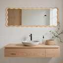 18"x48" Solid Wood Floor Mirror Rectangle Scalloped Full Length Mirror Long Full Body Mirror Hanging Horizontal/Vertical for Bathroom Bedroom Living Room Entryway Nature