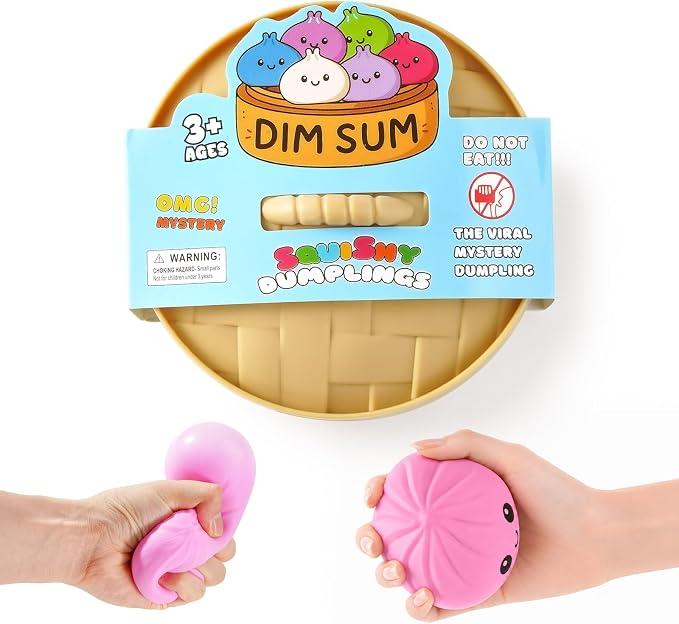 Dumpling Squishies, Giant Dumpling Mystery Box, Colorful Dumplings Stress Balls Fidget Sensory Toy, Stocking Stuffers with Food Steamer Stretchy Desk Toys (Pink)