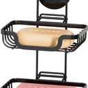 TAILI Double Layer Soap Holder, Drill-Free Bar Soap Dish Tray Suction Cup, Draining for Shower Wall, Bath Storage, Rustproof Stainless Steel Sponge Holder for Tub, Kitchen, Black (5.7" * 10.1")