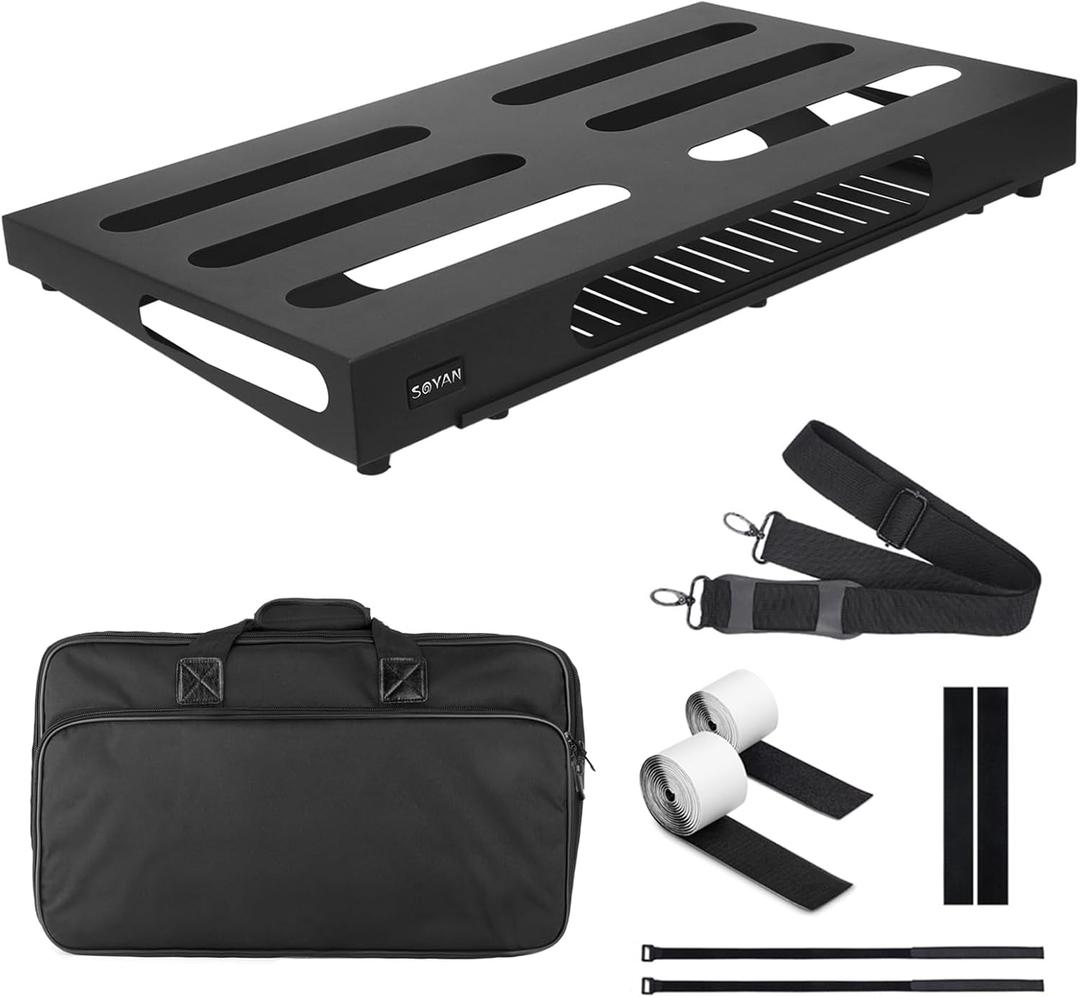22" x 12.5" Guitar Pedal Board with Power Supply Tray, Carry Bag & Mounting Tapes Included (Black, SPB-22S)