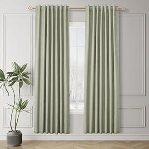 Sage Green Black Out Curtains 80 Inch Length Linen Textured Thermal Insulated Room for Bedroom Living Room Back Tab Rod Pocket Modern Farmhouse Home Window Decor Darkening Curtains 2 Panels Set