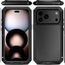 Compatiable with iPhone 17 Pro Max Case,360 Full Body Protective Cover Heavy Duty Shockproof [Tough Armour] Aluminum Alloy Metal Case with Silicone Built-in Screen Protector - Black