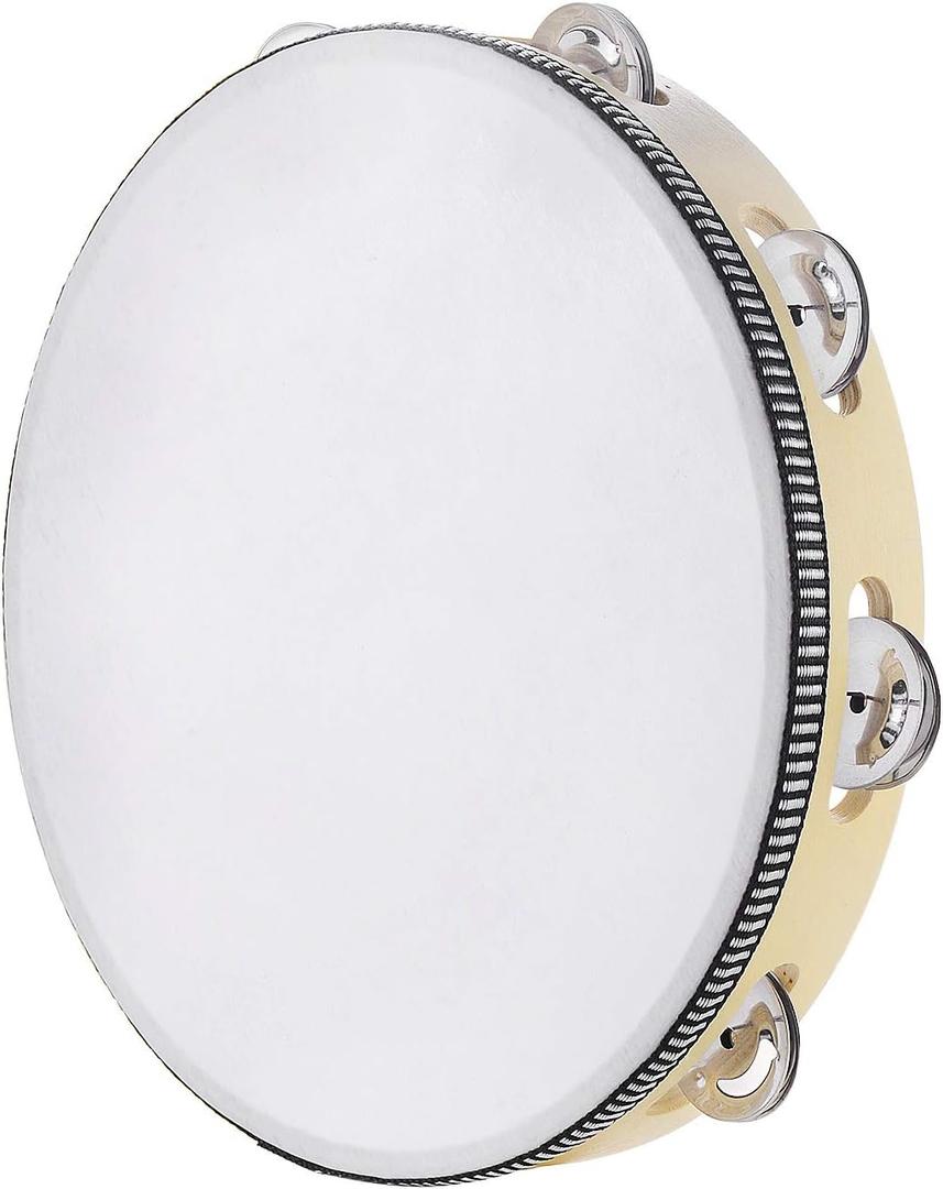 Tambourine for adults 10 inch Hand Held Drum Bell Birch Metal Jingles Percussion Gift Musical Educational Instrument for Church KTV Party (10 inch)