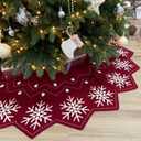 60-Inch Reversible Knit Tree Skirt with Christmas StarInspired Pointed Edge Border and Lace-Up Closures, Machine Washable Thick Acrylic Yarn, Burgundy & White
