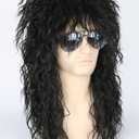 Topcosplay Mens 80s Black Mullet Wigs Male Hair Punk Heavy Metal Rocker Wig