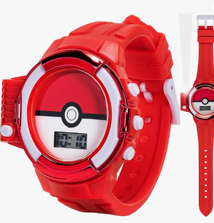 Pokémon Kids Digital Watch with Flashlight LCD, Poké Ball Design, LightUp Feature, Adjustable Plastic Strap, Durable KidFriendly Build, Perfect for Young Pokémon Trainers, Wrist Sizes 5.5" to 8"