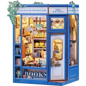 Fsolis Book Nook Kit - DIY Miniature Dollhouse Kit 3D Puzzles for Adult Tiny House Mini Booknook Craft Bookshelf Decor, 186 Wooden Pieces, Gifts for Women Teenagers Book Lovers (Literature Bookstore)