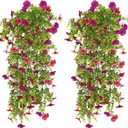 Artificial Hanging Flowers for Outdoors,2 Pack Silk Fake Plant UV Resistant Faux Flower for Front Door Porch Planter Patio Yard Garden(Pink Purple)