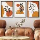 KUVIOKE Orange Boho Framed Wall Art Botanical Mid Century Modern Painting Neutral Bohemain Sage Decor for Farmhouse Living Dining Room 11x14in (Black Framed) (14L" x 11W" x 3 Panels Black)