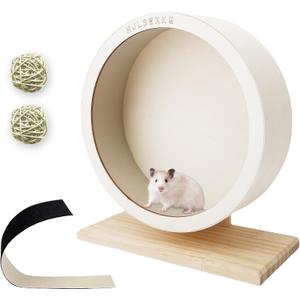 11.42in Silent Hamster Wheel with 2 Natural Chew Toys - Wooden Exercise Wheel with Removable Track, Quiet Spinner for Gerbils, Mice, Hamsters,Mouse,Syrian Hamster(11.42in)