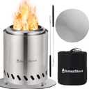 9.7 x 7.1 Inch Tabletop Fire Pit by AmazStove, Low Smoke Camping Stove for Outdoor Safe Burning Firepits, Fueled Pellets or Wood, Travel Bag Included (Silver, 9.7 x 7.1 INCH)