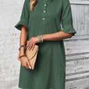 FENSACE Womens Casual Shirt Dress Ruffle Sleeve Button Down Shift Summer Dresses with Pockets (XL)