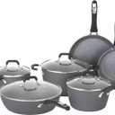 Bialetti Impact 10-Piece Textured Aluminum Cookware Set with Pots, Pans, and Dutch Oven, Nonstick Pots and Pans Set for Kitchen, Gray