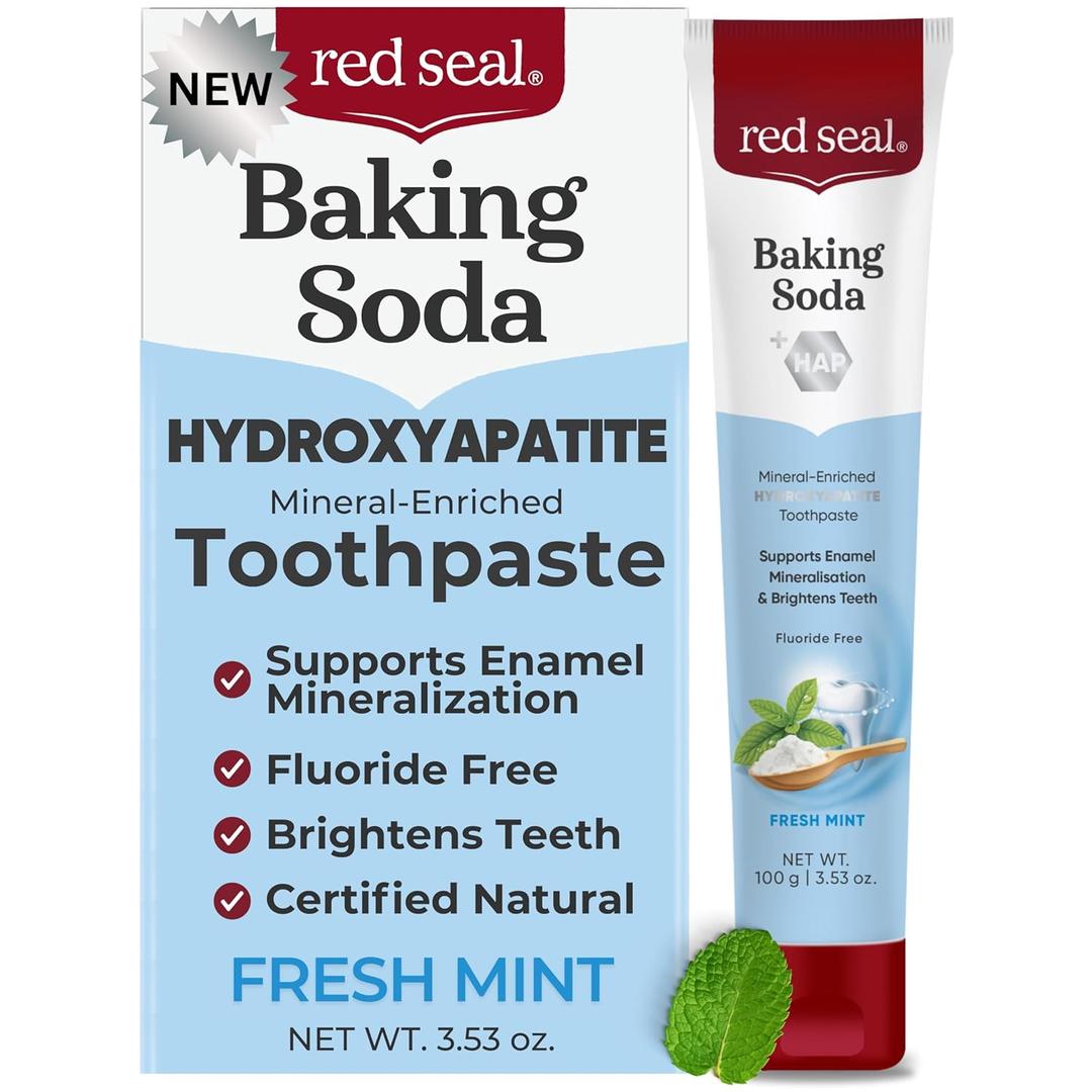 Red Seal Hydroxyapatite Baking Soda Toothpaste  Fluoride Free, NATRUE Certified Natural  Supports Enamel Mineralization and Brightens Teeth Naturally, SLS & Paraben Free, Vegan, Cruelty-Free (3.5 Ounce (Pack of 1))